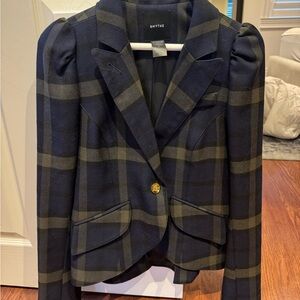 Smythe poof sleeve Plaid Blazer - Navy and Green. Size 8, excellent condition.